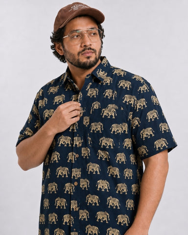 Elephant Print Half Sleeve Plus Size Shirt for Men - Limited Edition