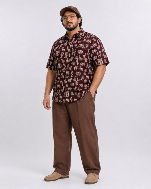 Classic Elephant Print Half Sleeve Plus Size Shirt for Men