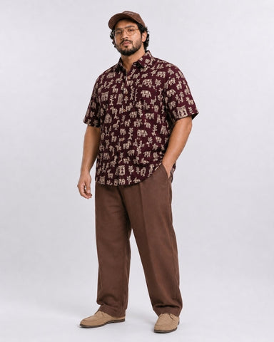Classic Elephant Print Half Sleeve Plus Size Shirt for Men