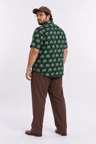 Classic Green Print Half Sleeve Plus Size Shirt for Men