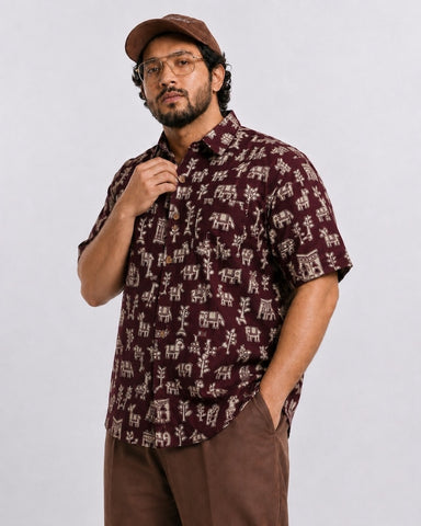 Classic Elephant Print Half Sleeve Plus Size Shirt for Men