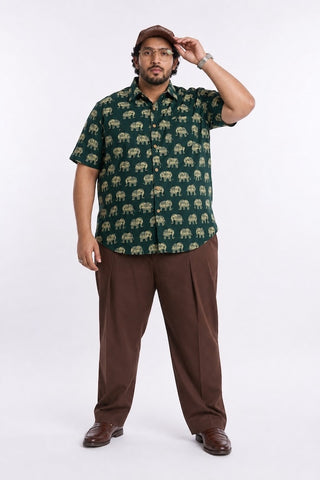 Classic Green Print Half Sleeve Plus Size Shirt for Men