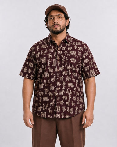 Classic Elephant Print Half Sleeve Plus Size Shirt for Men