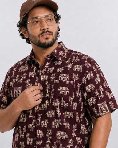 Classic Elephant Print Half Sleeve Plus Size Shirt for Men