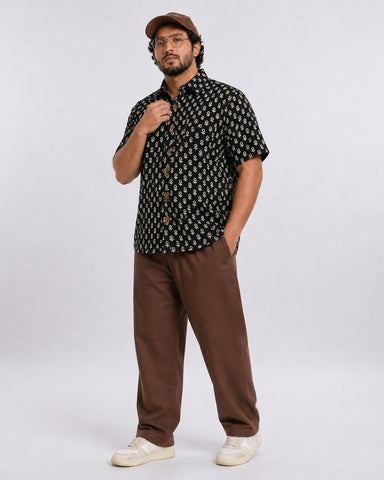 Traditional Sanganeri Print Half Sleeve Plus Size Shirt for Men