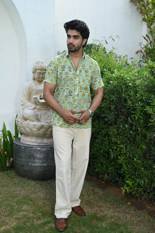 Block Print Plus Size Classic Cotton Shirt for Men