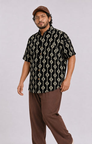Traditional Print Half Sleeve Plus Size Shirt for Men