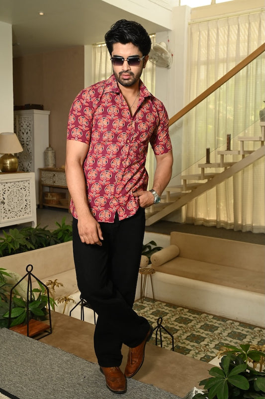 Block Print Plus Size Classic Cotton Shirt for Men