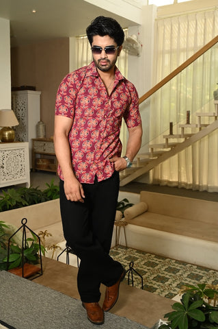 Block Print Plus Size Classic Cotton Shirt for Men
