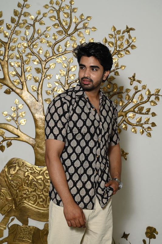 Block Print Plus Size Classic Cotton Shirt for Men