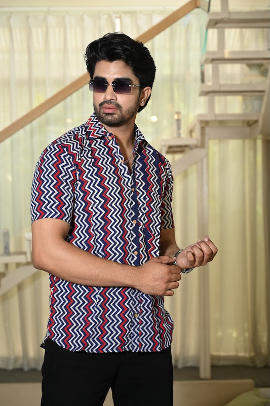 Block Print Plus Size Classic Cotton Shirt for Men