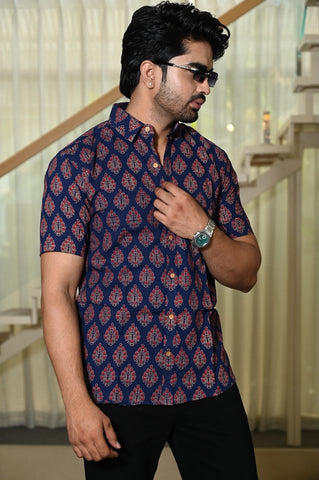 Block Print Plus Size Cotton Shirt for Men