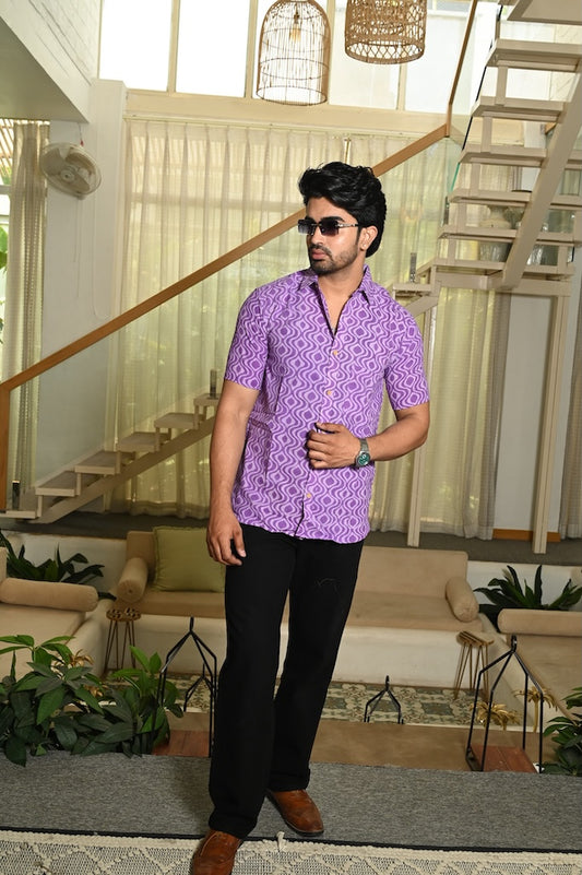 Block Print Plus Size Classic Cotton Shirt for Men