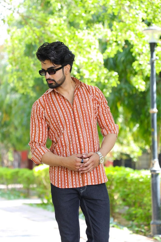 Classic Floral Hand Block Plus Size Full Sleeve Shirt