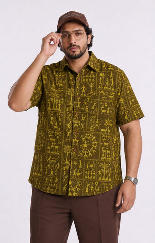 Classic Tribal Print Half Sleeve Plus Size Shirt for Men