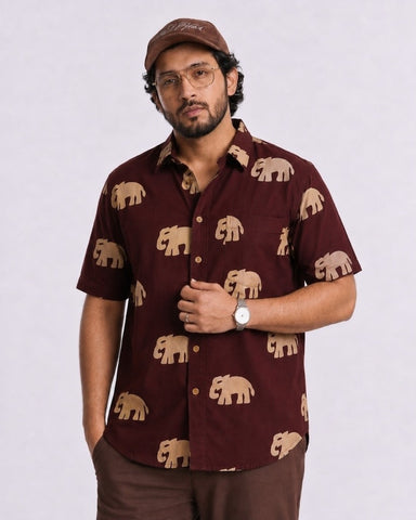 Bold Elephant Print Plus Size Shirt for Men - Kartikeya Jaipur