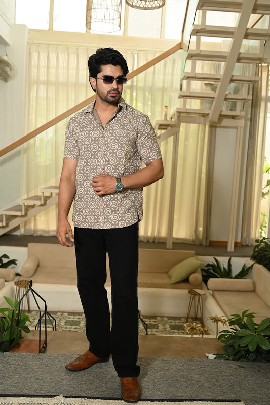 Block Print Plus Size Classic Cotton Shirt for Men