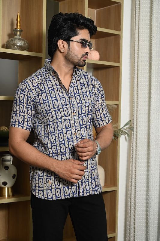 Block Print Plus Size Classic Cotton Shirt for Men