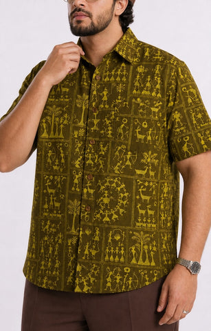 Classic Tribal Print Half Sleeve Plus Size Shirt for Men