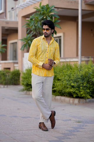 Classic Floral Hand Block Plus Size Full Sleeve Shirt