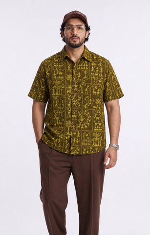 Classic Tribal Print Half Sleeve Plus Size Shirt for Men