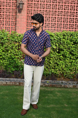 Block Print Plus Size Classic Cotton Shirt for Men