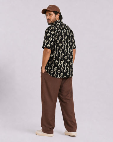Traditional Print Half Sleeve Plus Size Shirt for Men