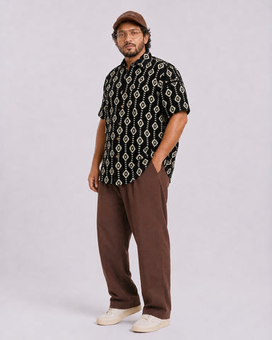 Traditional Print Half Sleeve Plus Size Shirt for Men