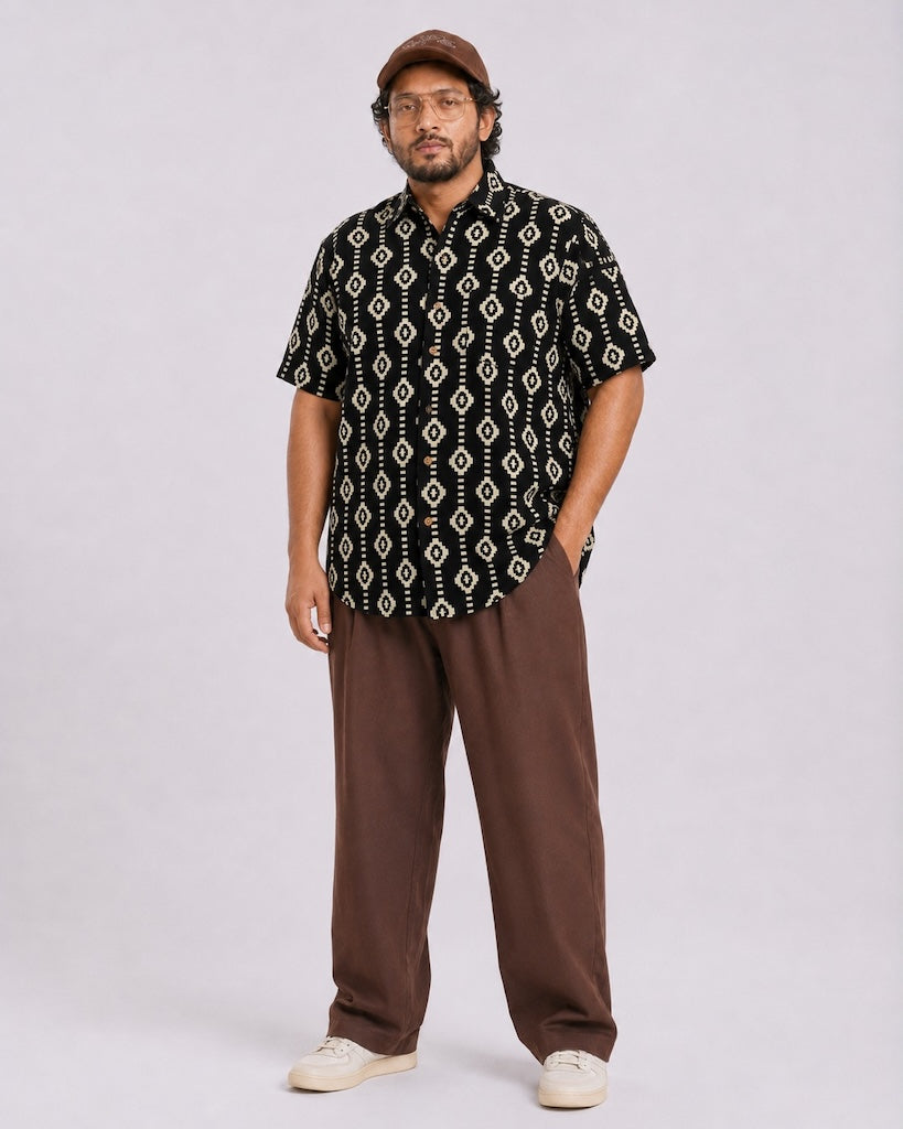 Traditional Print Half Sleeve Plus Size Shirt for Men