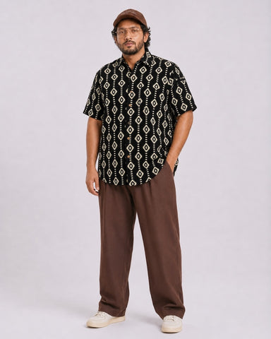 Traditional Print Half Sleeve Plus Size Shirt for Men