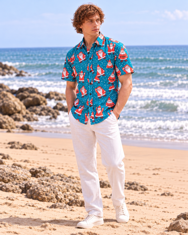Christmas Print Half Sleeve Shirt for Men