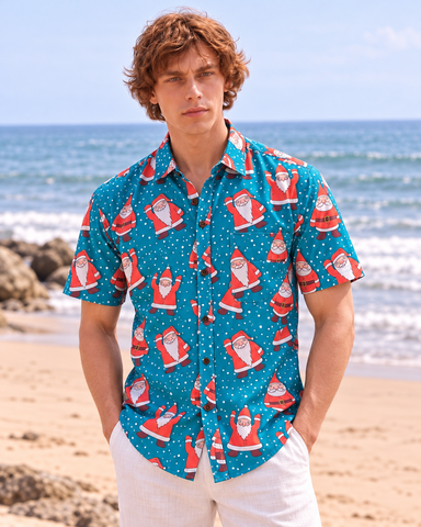 Christmas Print Half Sleeve Shirt for Men