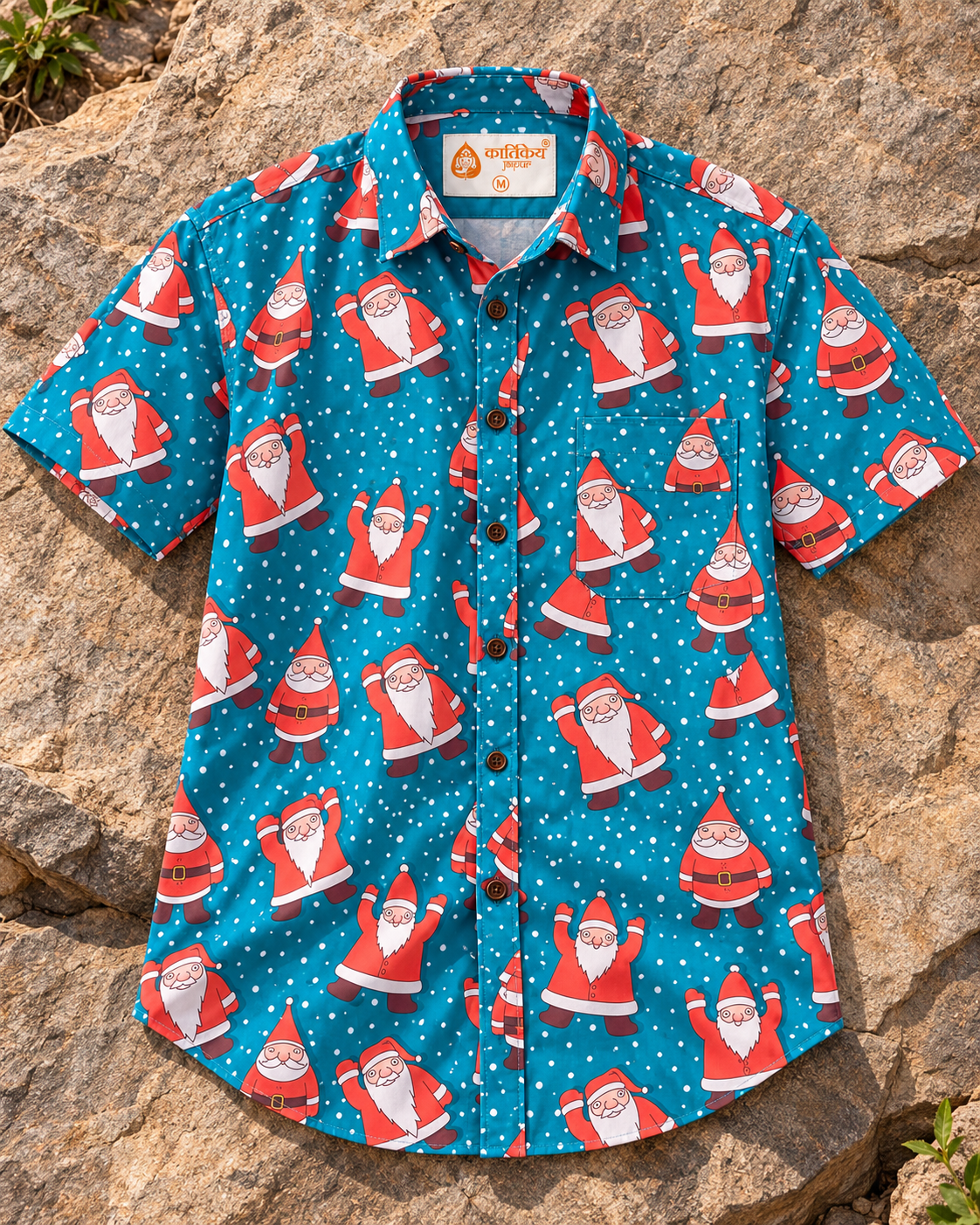 Christmas Print Half Sleeve Shirt for Men