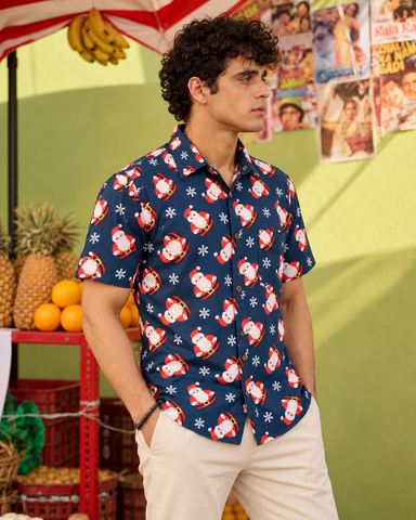 Christmas Print Half Sleeve Shirt for Men