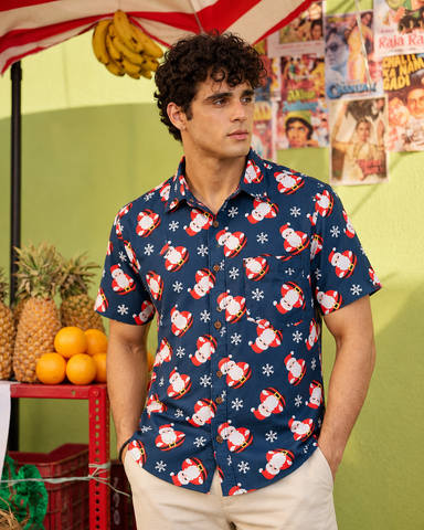 Christmas Print Half Sleeve Shirt for Men