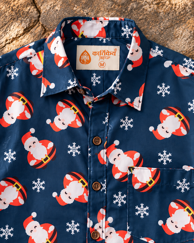 Christmas Print Half Sleeve Shirt for Men