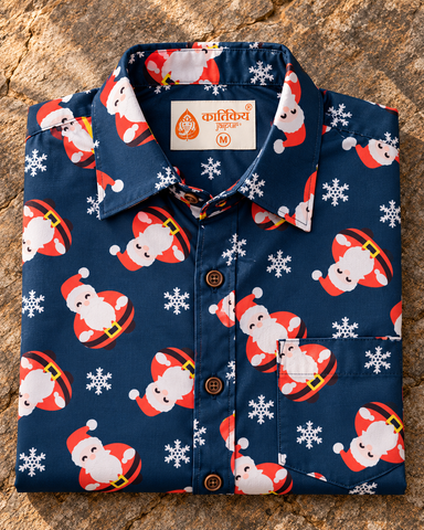 Christmas Print Half Sleeve Shirt for Men