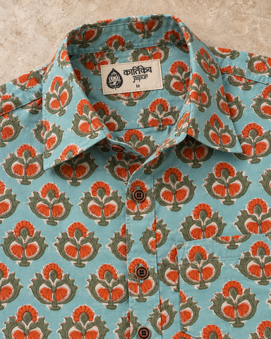 Bagru Print Half Sleeve Handmade Cotton Shirt for Men - Organic