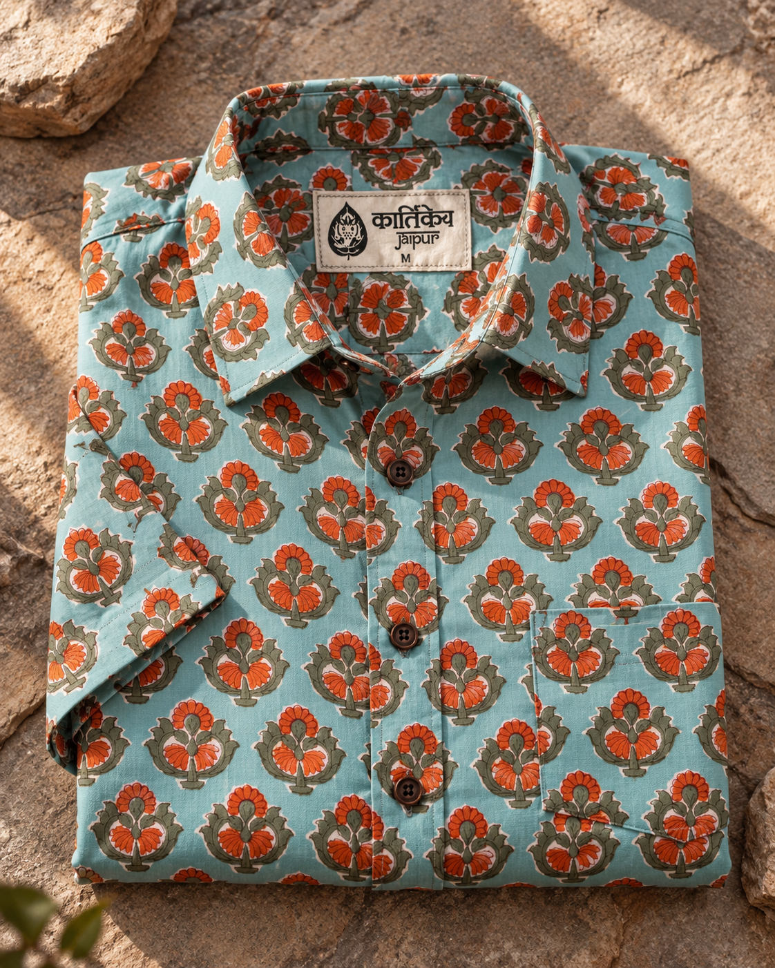 Bagru Print Half Sleeve Handmade Cotton Shirt for Men - Organic