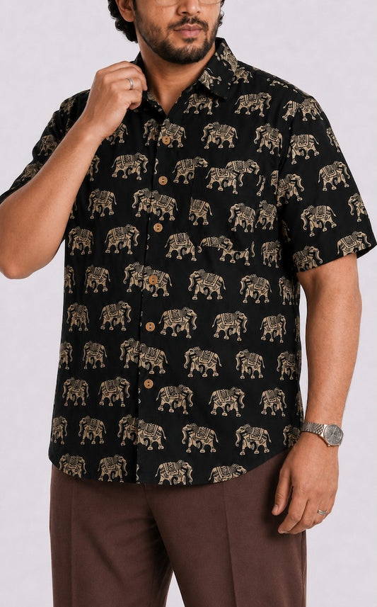 Black Elephant Half Sleeve Plus Size Shirt for Men