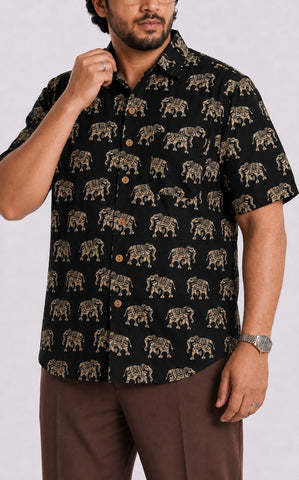 Black Elephant Half Sleeve Plus Size Shirt for Men