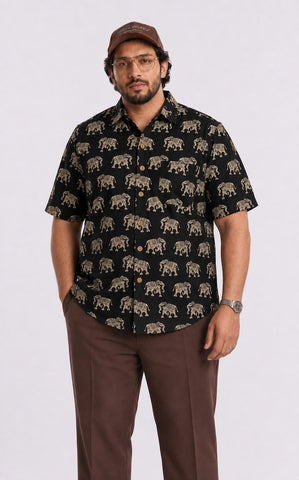 Black Elephant Half Sleeve Plus Size Shirt for Men