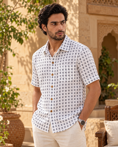 Punjabi Alphabets Hand Block Classic Half Sleeves Shirt - Organic