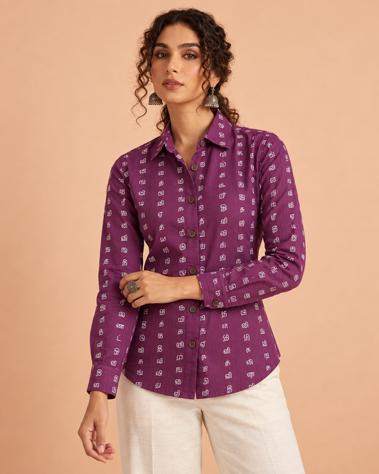 Tamil Alphabet Full Sleeves Classic Shirt for Women