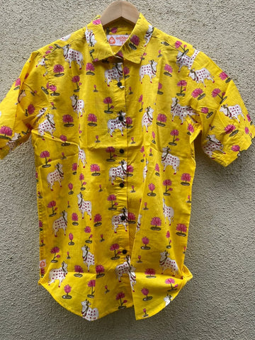 Pichwai Cow Printed Cotton Half Sleeve Shirt For Women