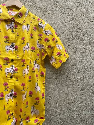 Pichwai Cow Printed Cotton Half Sleeve Shirt For Women