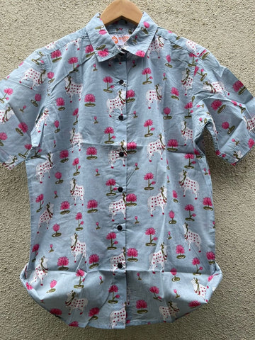 Pichwai Cow Printed Cotton Half Sleeve Shirt For Women