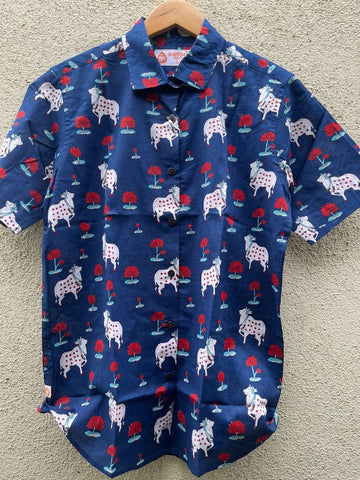 Pichwai Cow Printed Cotton Half Sleeve Shirt For Women