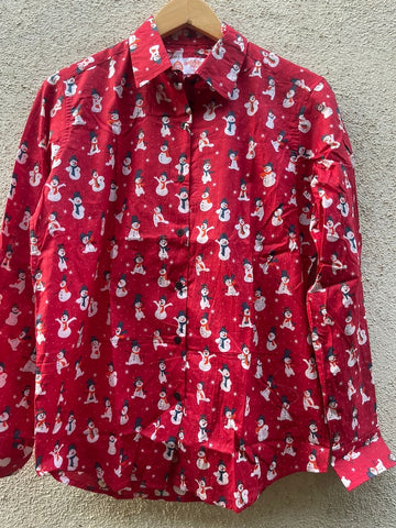 Christmas Print Full Sleeve Cotton Shirt for Womens