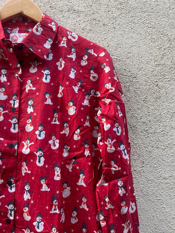 Christmas Print Full Sleeve Cotton Shirt for Womens